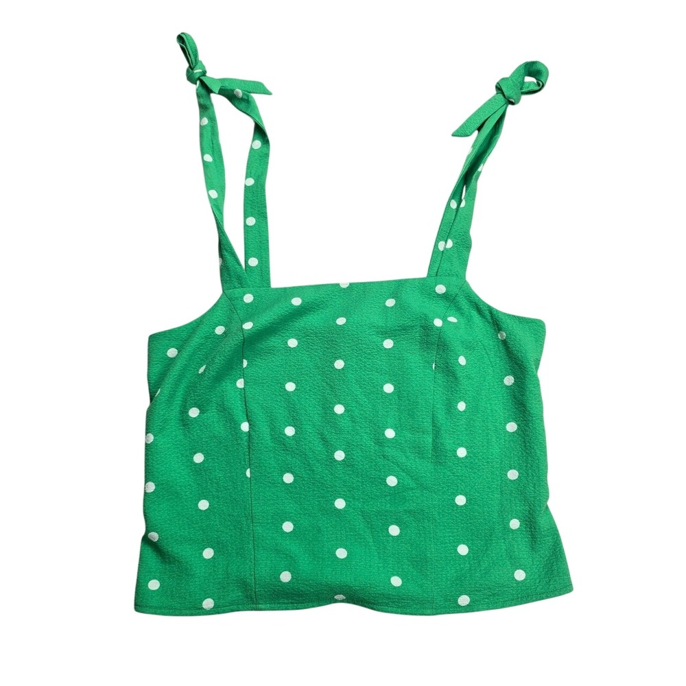 Old Navy Polka Dot Cami Women Medium‎ Green Excellent Smocked Tie Strap Top
